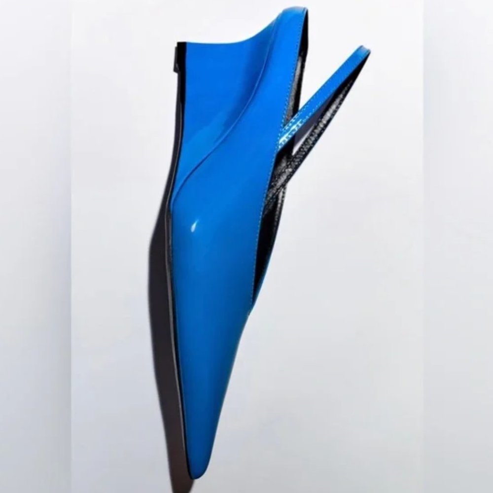 Zara Patent Blue Leather Pointed Wedge Heel